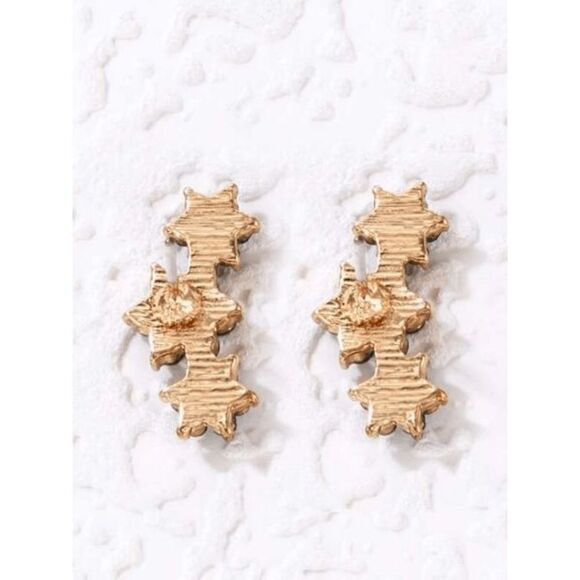 GOLD EMERALD FLOWER EAR CRAWLER STUD EARRINGS - Picture 4 of 5